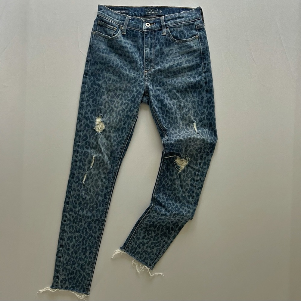 Lucky Brand Leopard Print Bridget Skinny Jeans Distressed Size 6/28